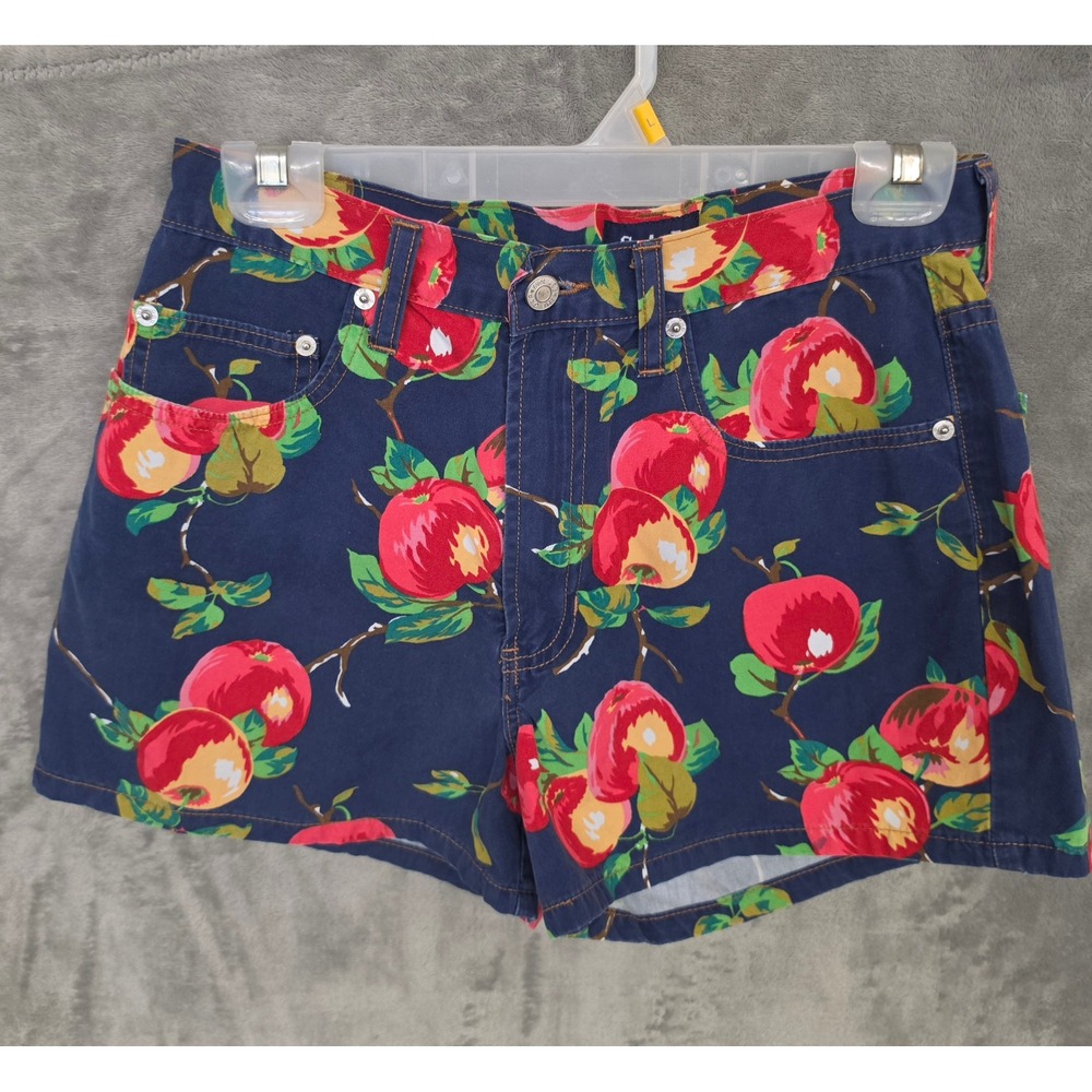 Vintage 90's GAP Apple Print Women's Shorts Size 6 Preppy Twee Navy Blue